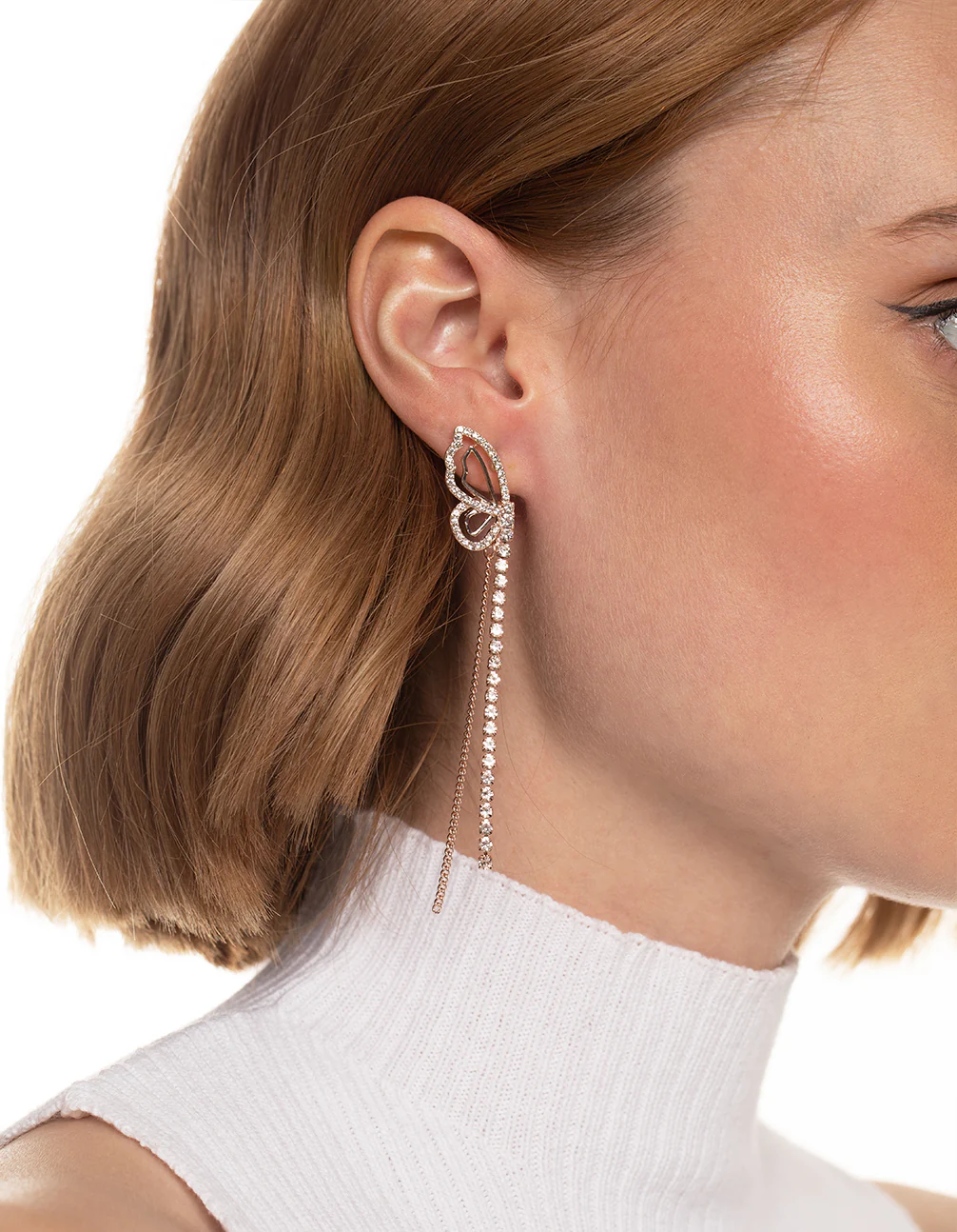 Rose Gold Butterfly Wing Drop Earrings - Image 2