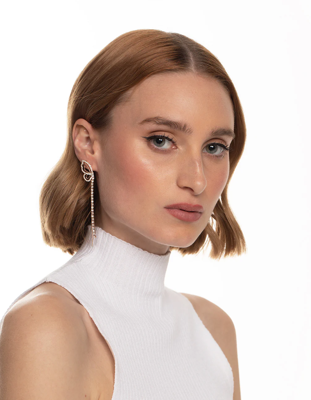 Rose Gold Butterfly Wing Drop Earrings - Image 3