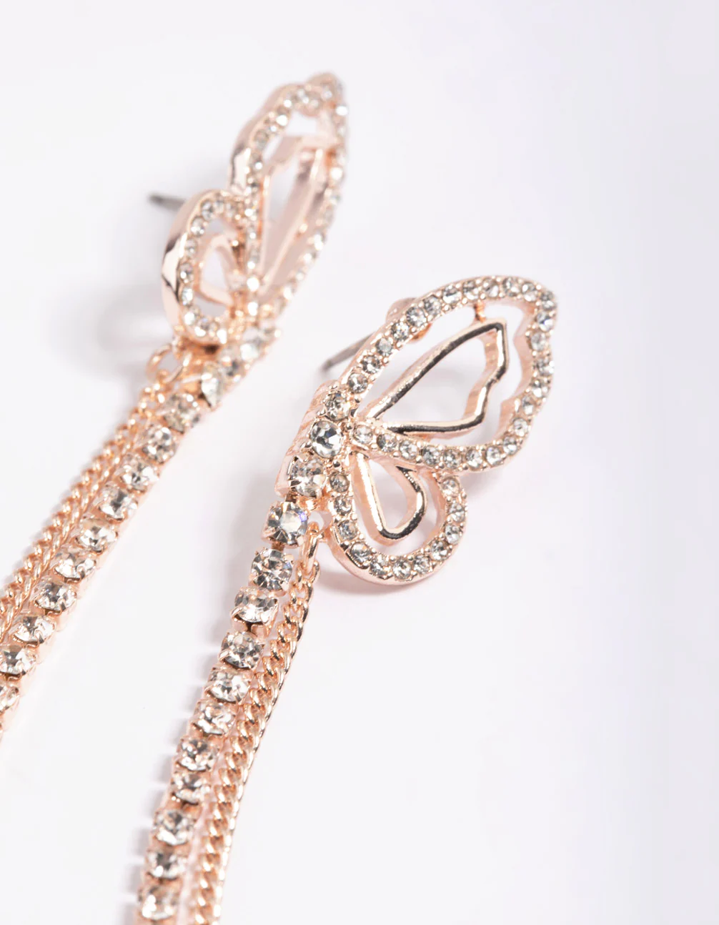 Rose Gold Butterfly Wing Drop Earrings - Image 4