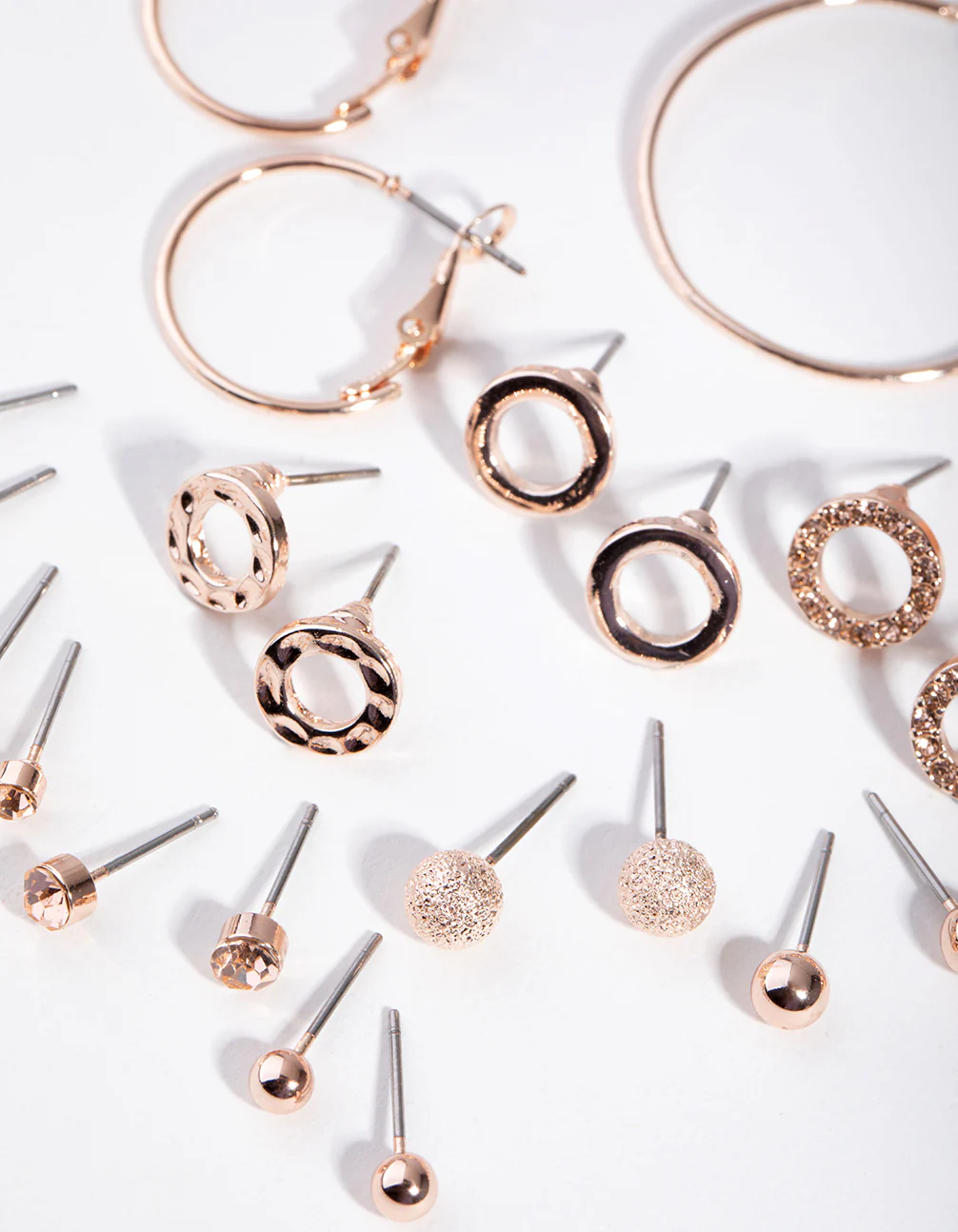 Rose Gold Cats Eye & Hoop 16-Pack Earring - Image 2