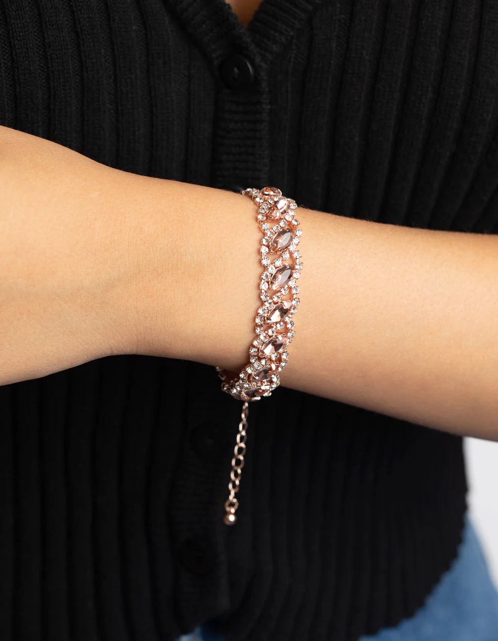 Rose Gold Diamante Link Bracelet - Image 2