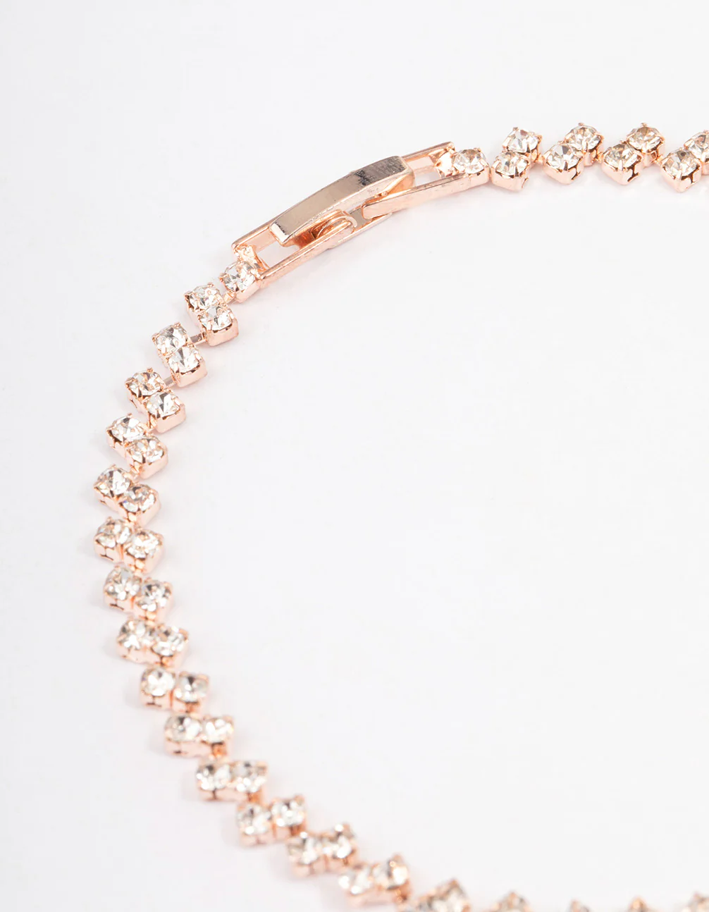 Rose Gold Double Dangle Diamante Pendant Tennis Bracelet - Image 3
