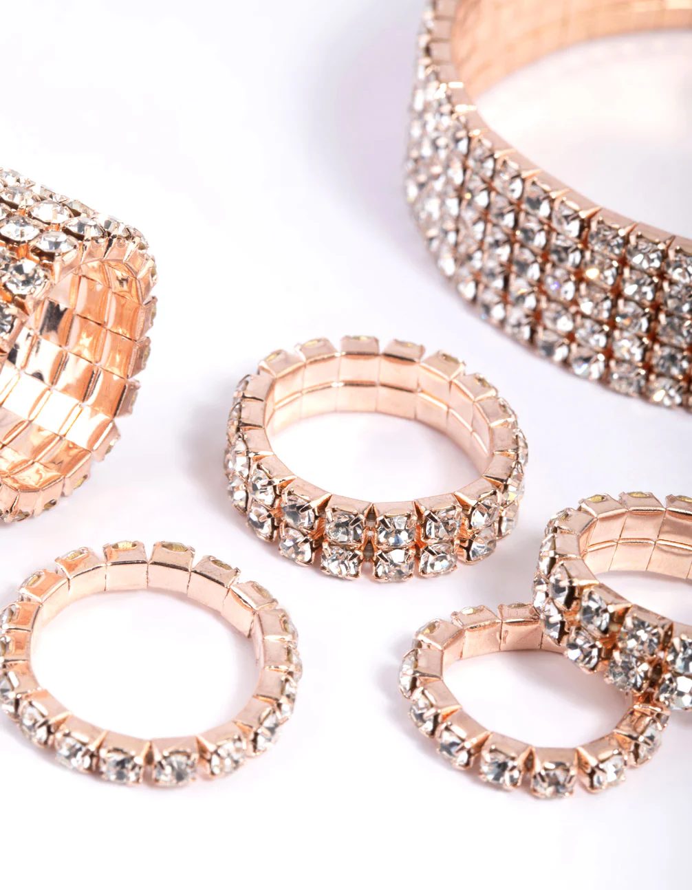 Rose Gold Diamante Cupchain Bracelet & Ring - Image 2