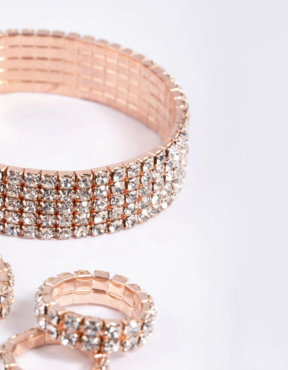Rose Gold Diamante Cupchain Bracelet & Ring - Image 3