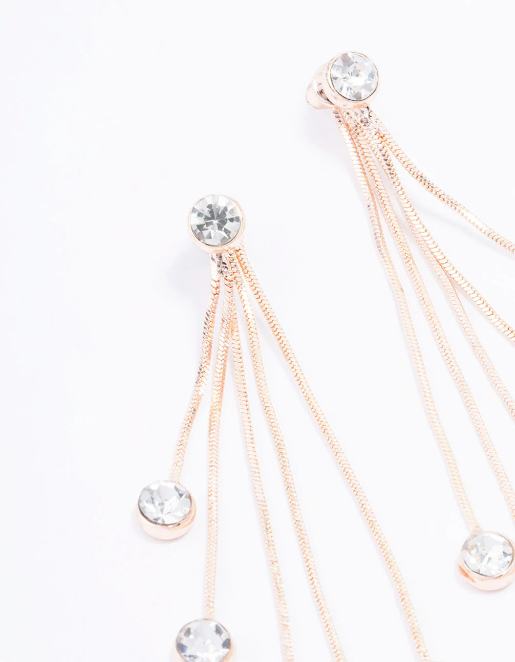 Rose Gold Diamante Drop Thread Through Earrings - Image 2