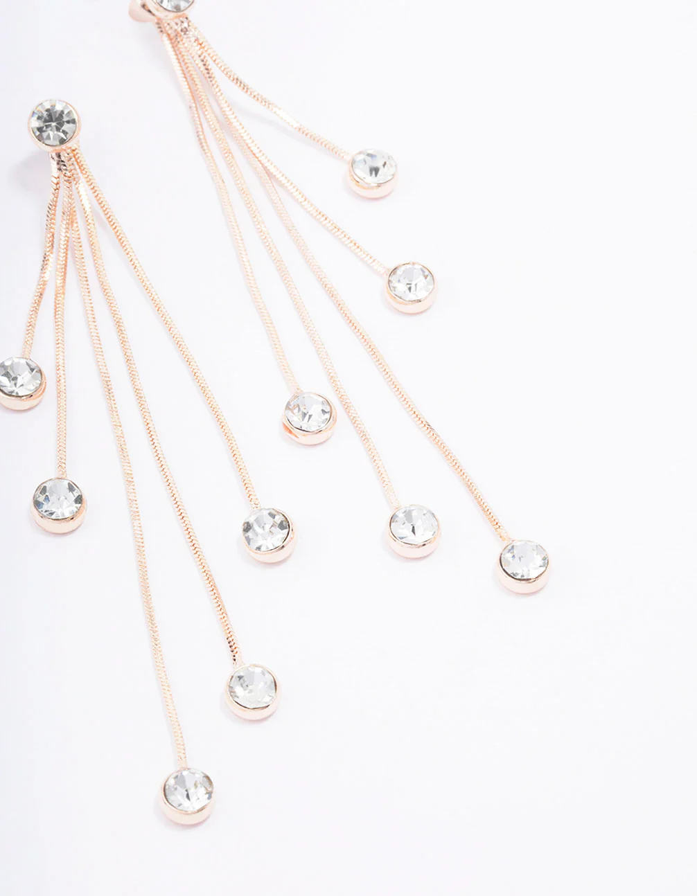 Rose Gold Diamante Drop Thread Through Earrings - Image 3