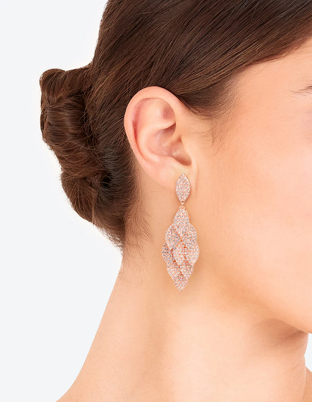 Rose Gold Diamante Multi Leaf Earrings - Image 2