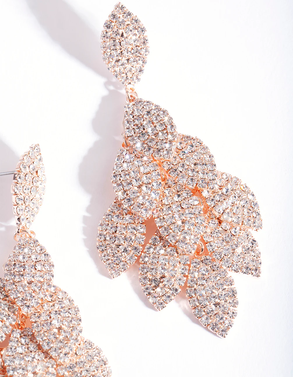 Rose Gold Diamante Multi Leaf Earrings - Image 4