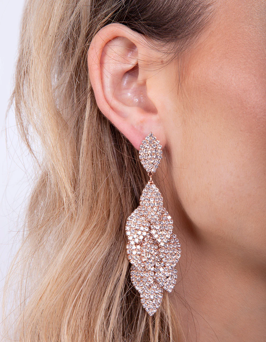 Rose Gold Diamante Multi Leaf Earrings - Image 5