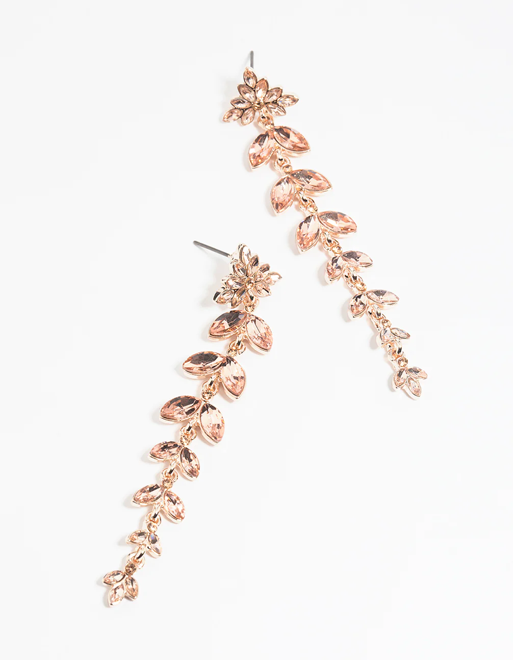 Rose Gold Navette Diamante Drop Earrings - Image 2