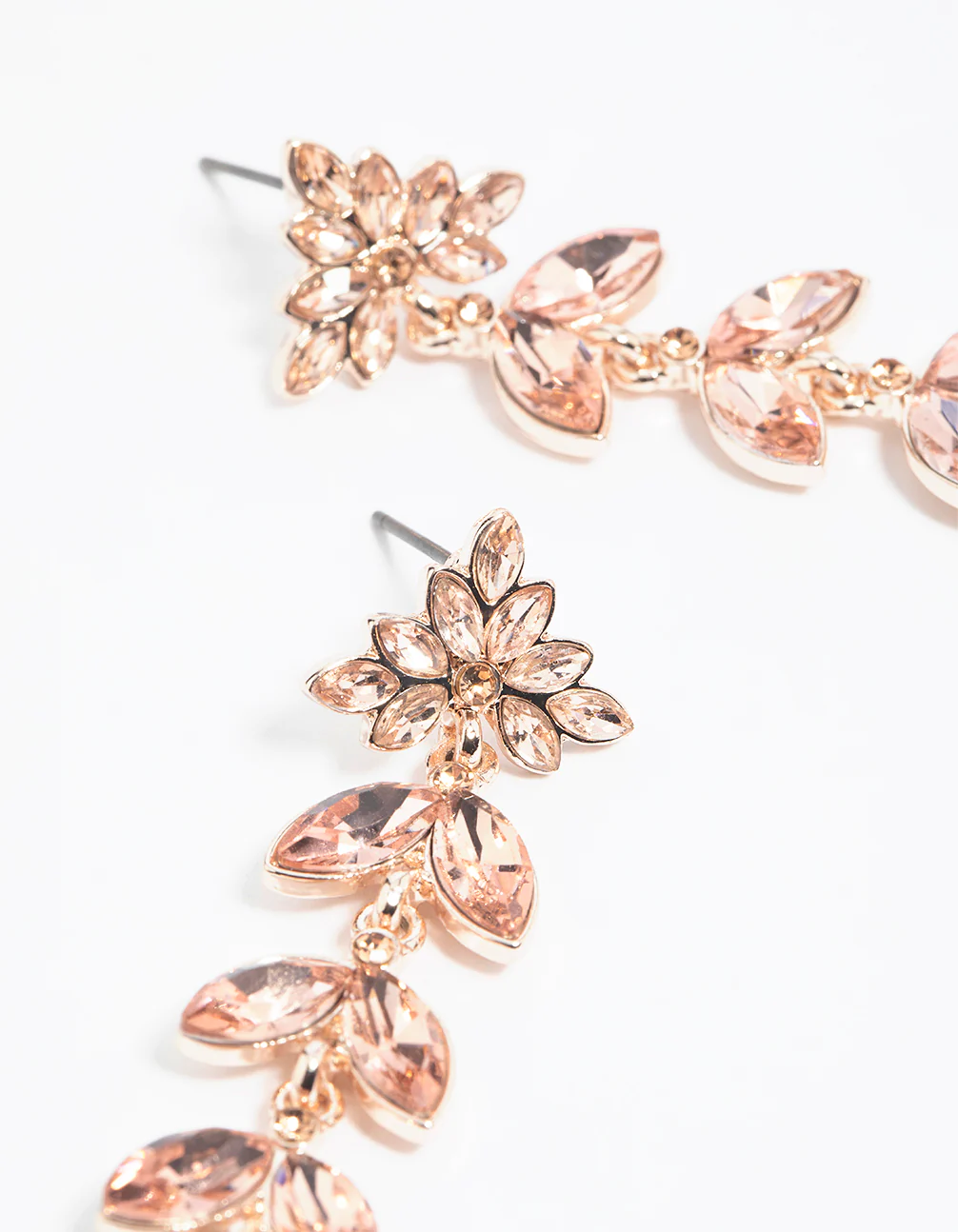 Rose Gold Navette Diamante Drop Earrings - Image 3