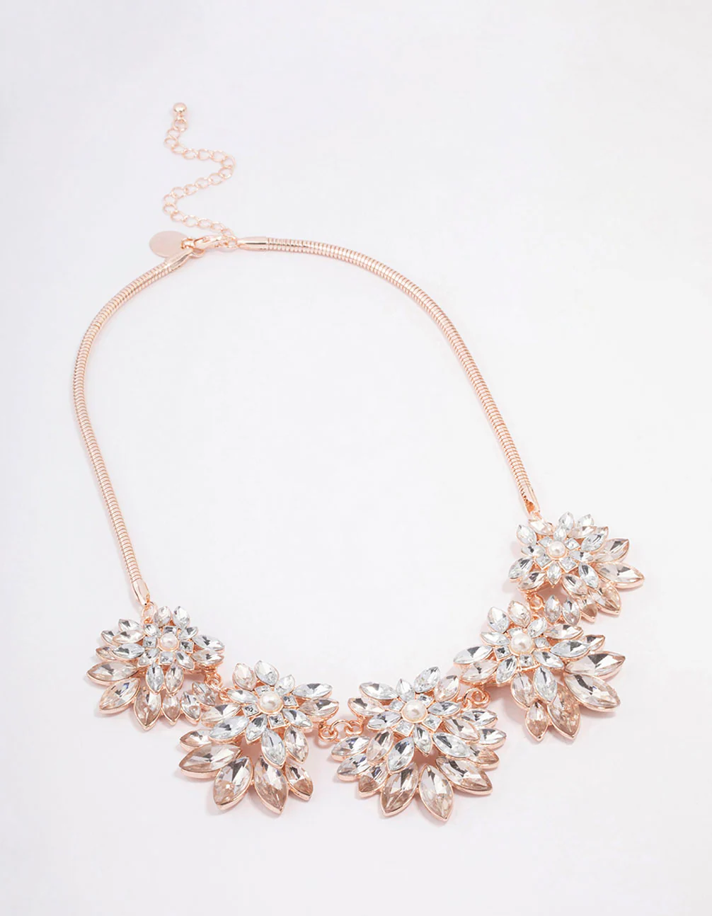 Rose Gold Marquise & Pearl Flower Statement Necklace - Image 2