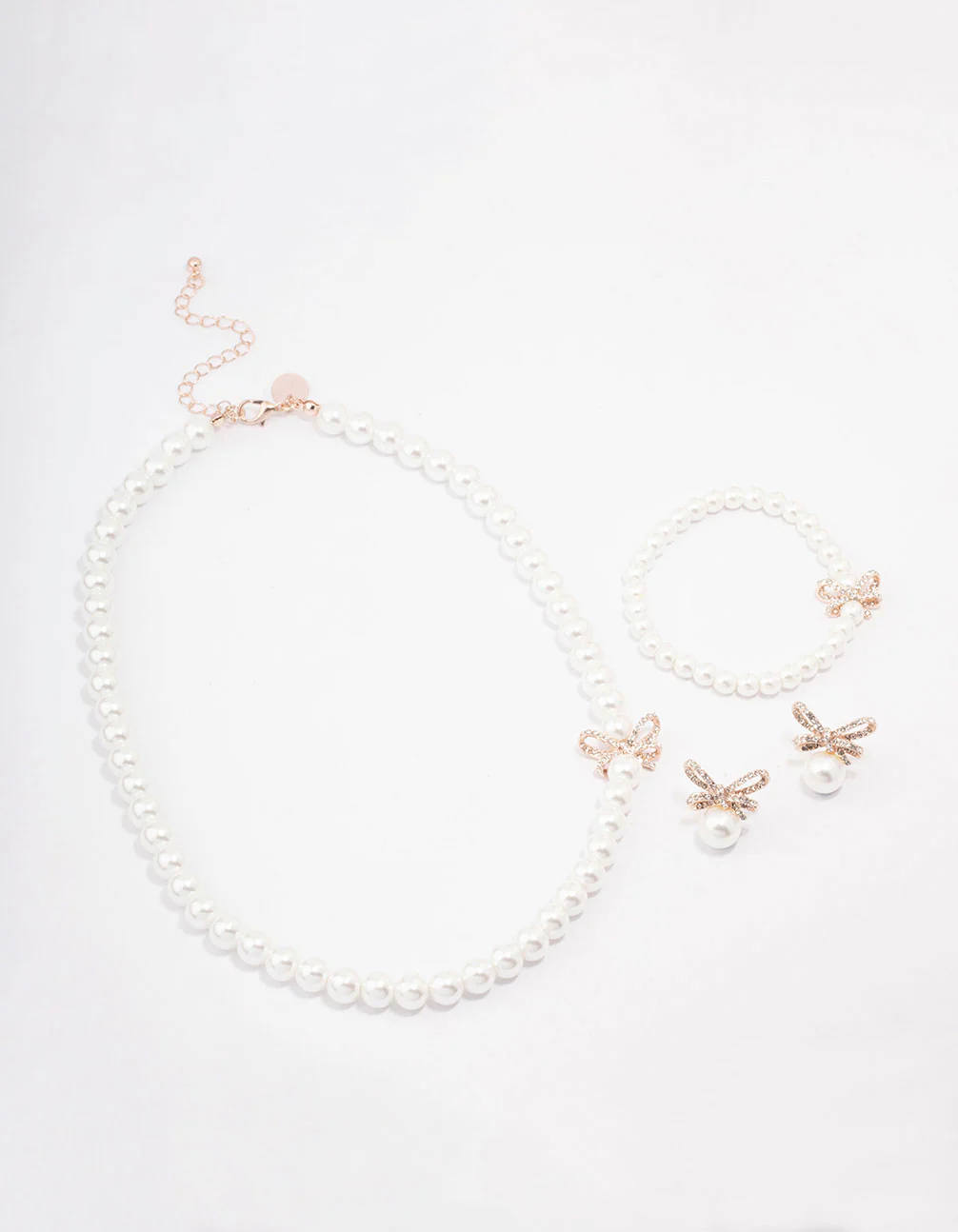 Rose Gold Pearl & Bow Jewellery Set - Image 2