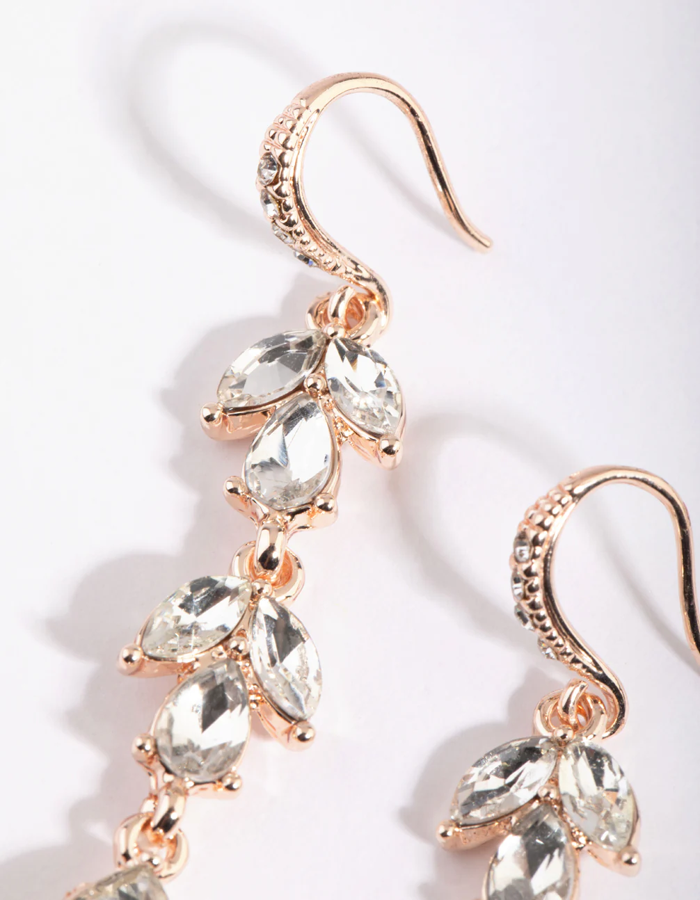 Rose Gold Navette Diamante Drop Earrings - Image 2