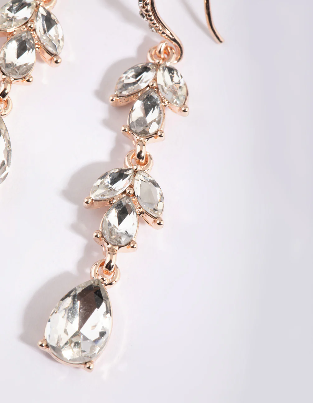 Rose Gold Navette Diamante Drop Earrings - Image 3