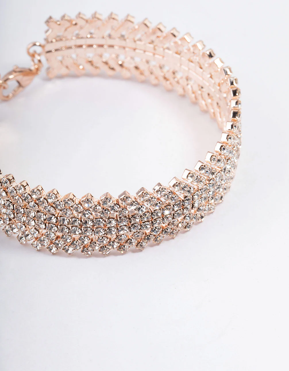 Rose Gold Spiky Four Row Diamante Bangle Cuff - Image 2