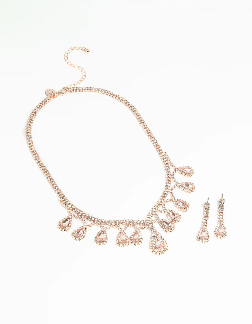 Rose Gold Teardrop Diamante Necklace & Earrings Set - Image 3