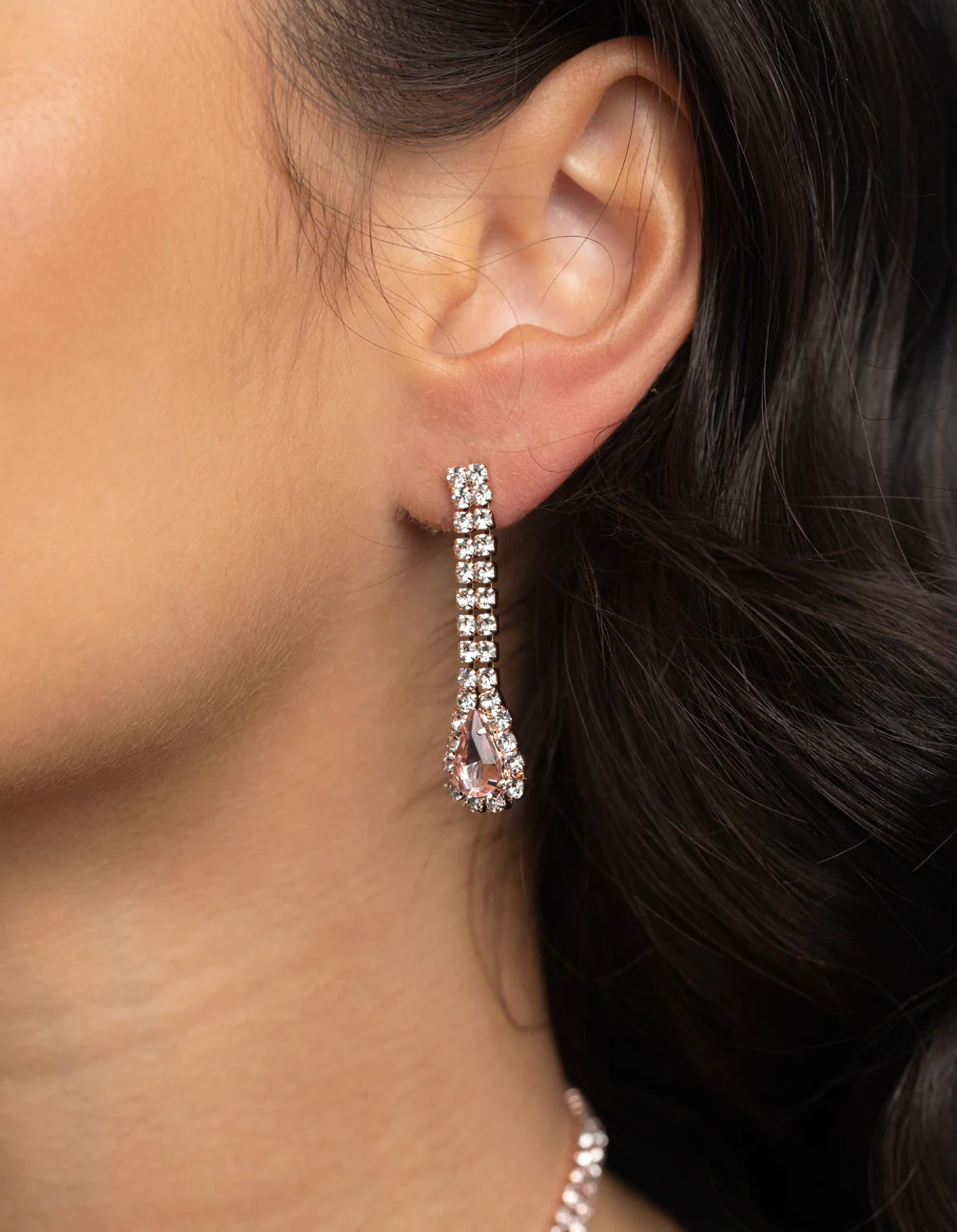 Rose Gold Teardrop Diamante Necklace & Earrings Set - Image 5