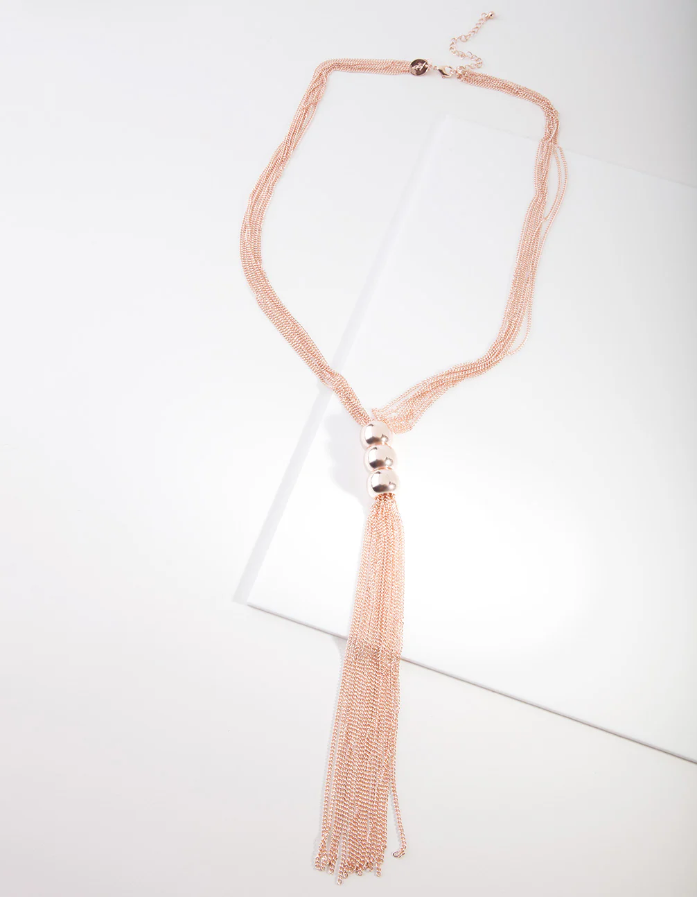 Rose Gold Triple Ball Lariet Necklace - Image 2