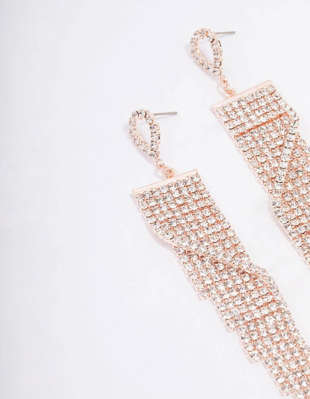 Rose Gold Wrapped Diamante Cup Chain Drop Earrings - Image 2