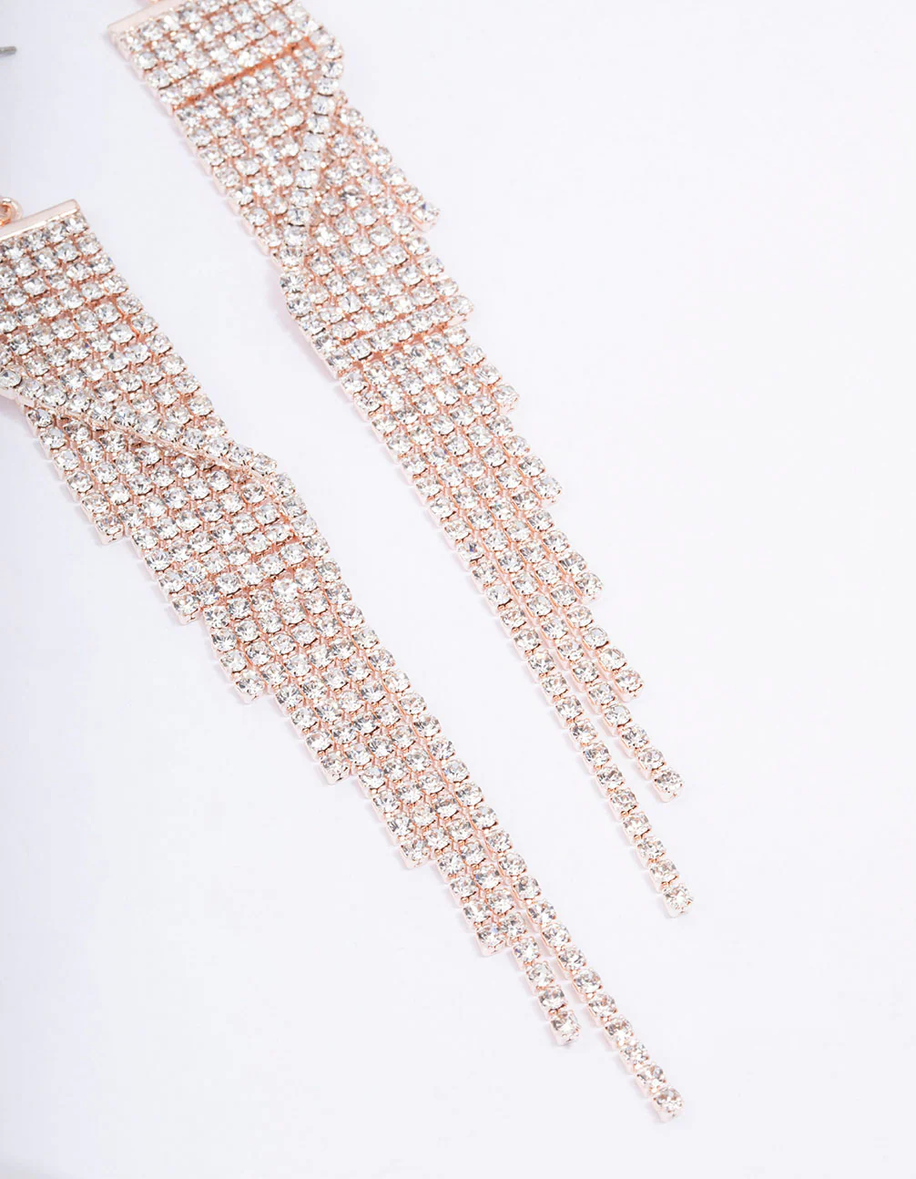 Rose Gold Wrapped Diamante Cup Chain Drop Earrings - Image 3