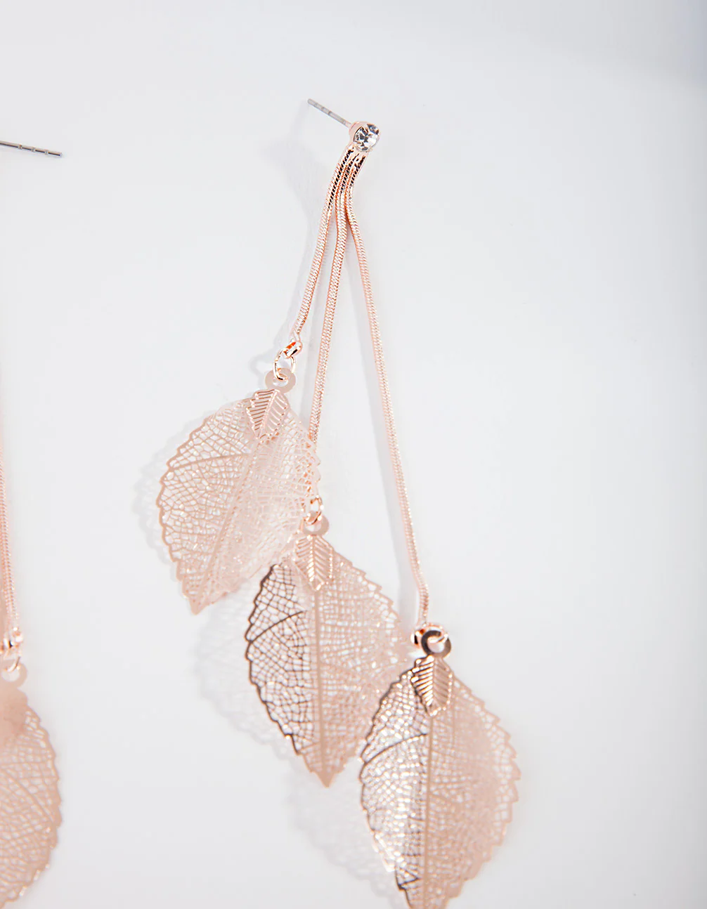 Rose Gold Waterfall Leaf Drop Earrings - Image 3