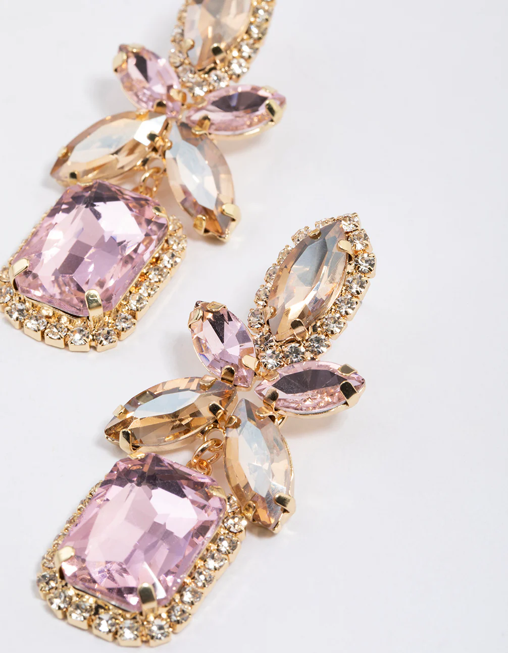 Gold Mixed Oval Stone Square Drop Earrings - Image 2