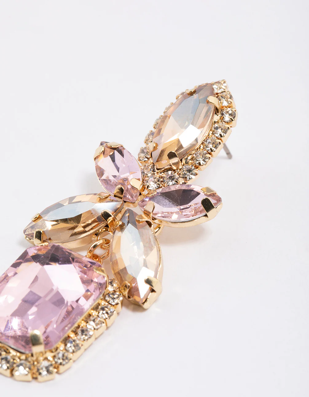 Gold Mixed Oval Stone Square Drop Earrings - Image 3