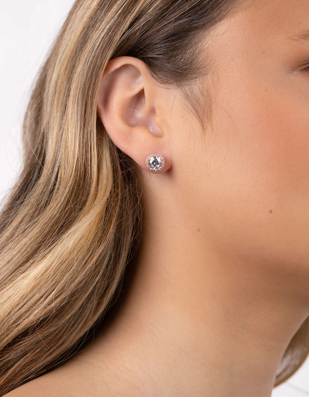 Rose Gold Plated Sterling Silver Cubic Zirconia Stud Earrings - Image 2