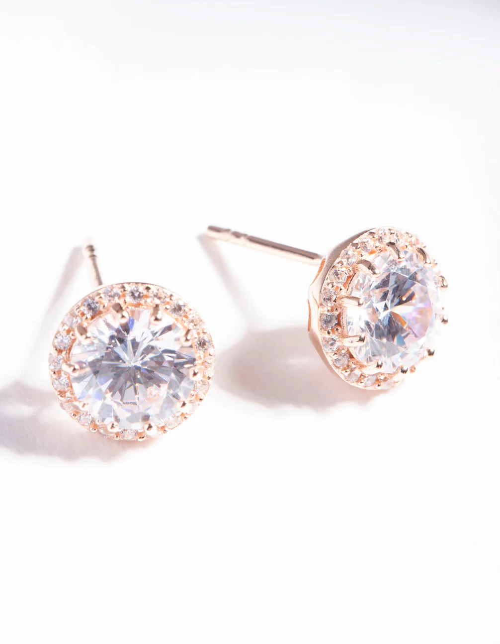 Rose Gold Plated Sterling Silver Cubic Zirconia Stud Earrings - Image 3