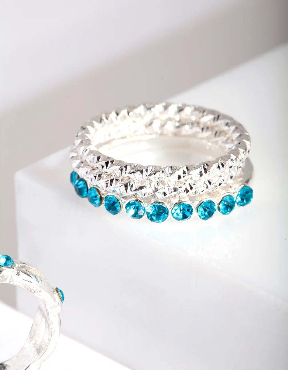 Silver Blue Diamante Ring 8-Pack - Image 2