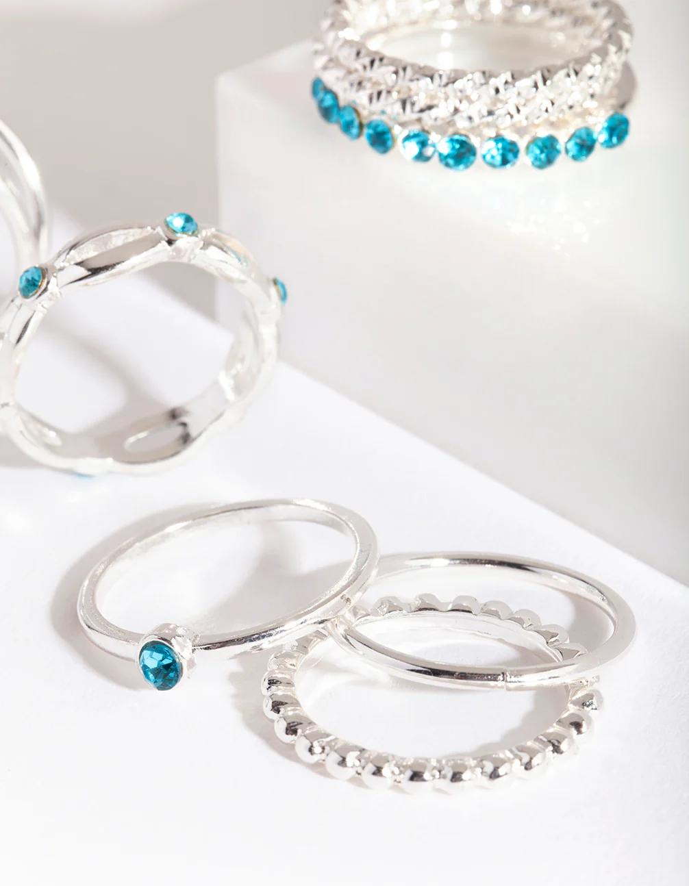 Silver Blue Diamante Ring 8-Pack - Image 3