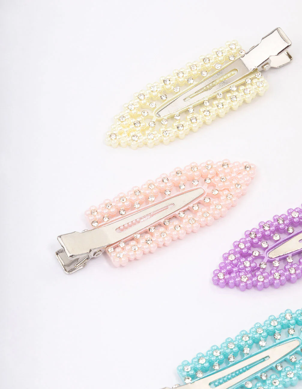 Rainbow Mini Diamante Flower Hair Clip 4-Pack - Image 2
