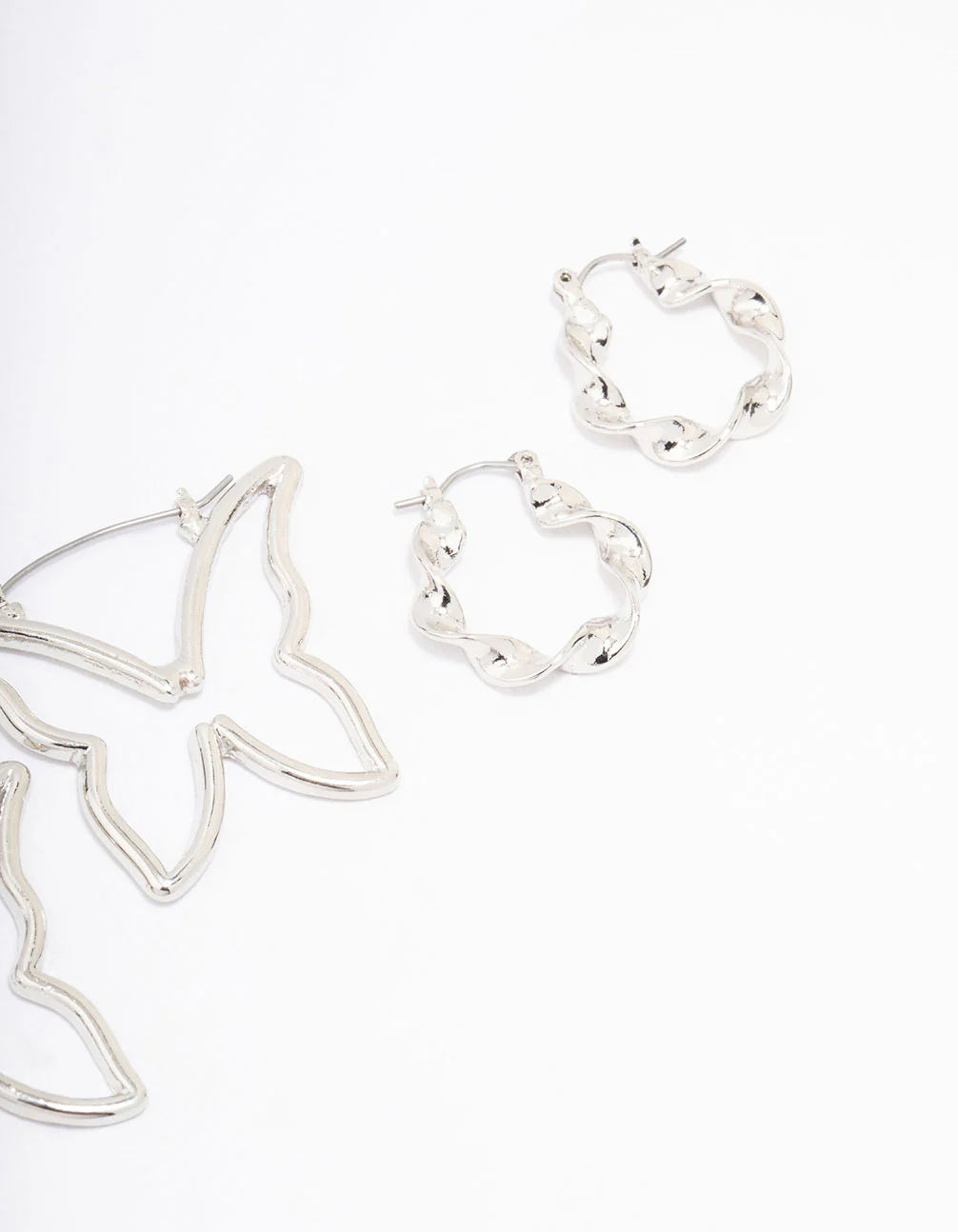 Silver Butterfly Twisted Hoop Earring 3-Pack - Image 3
