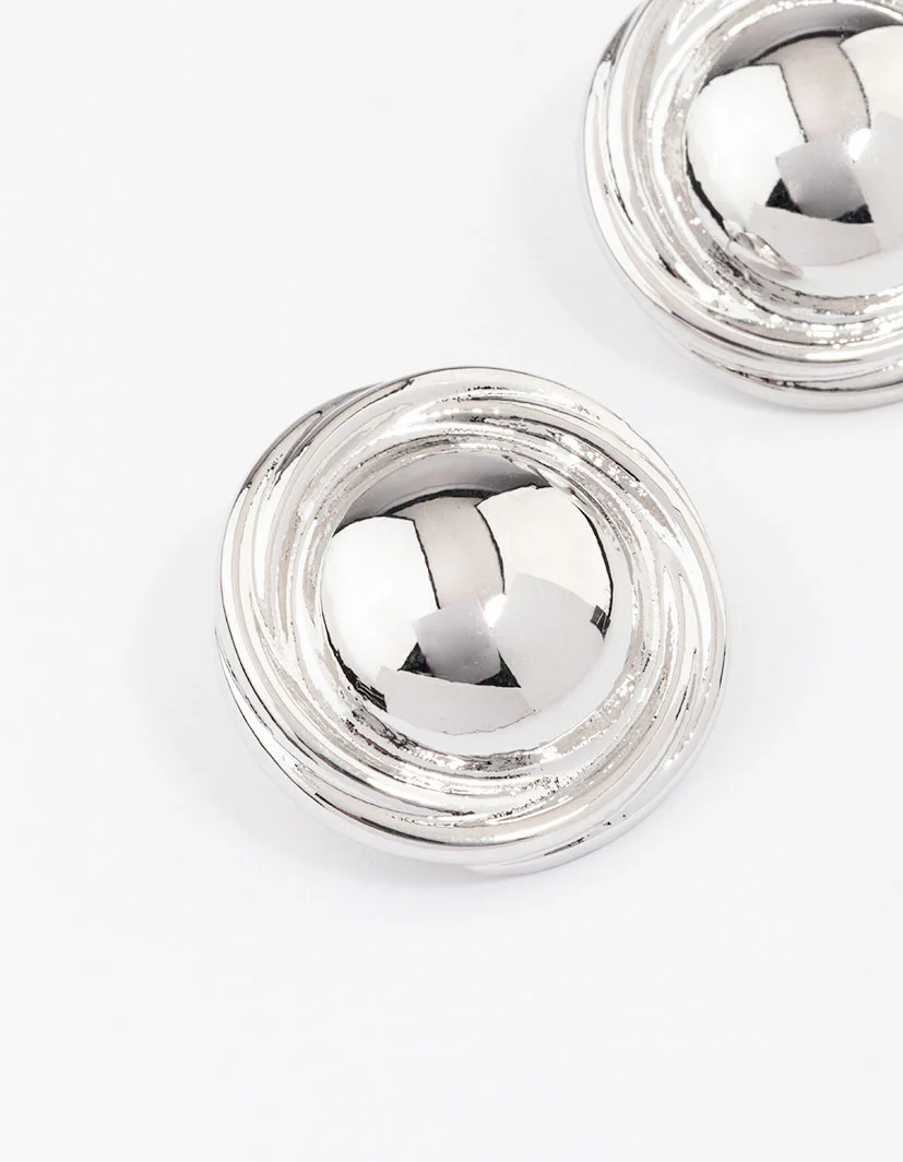 Silver Button Medium Stud Earrings - Image 2