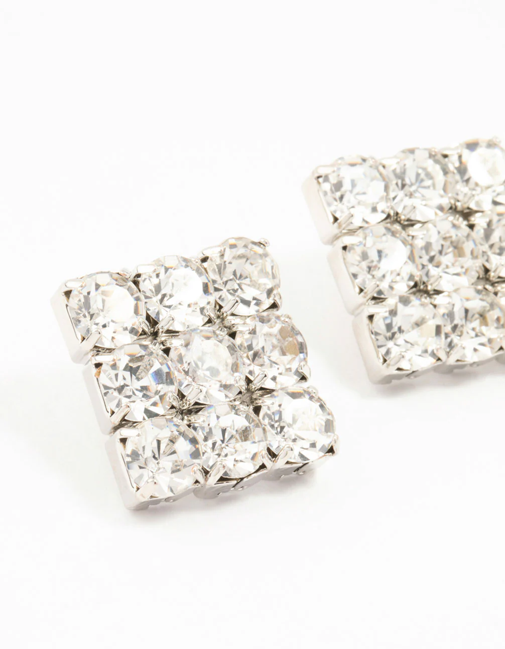 Silver Circular Diamante Square Statement Studs - Image 4