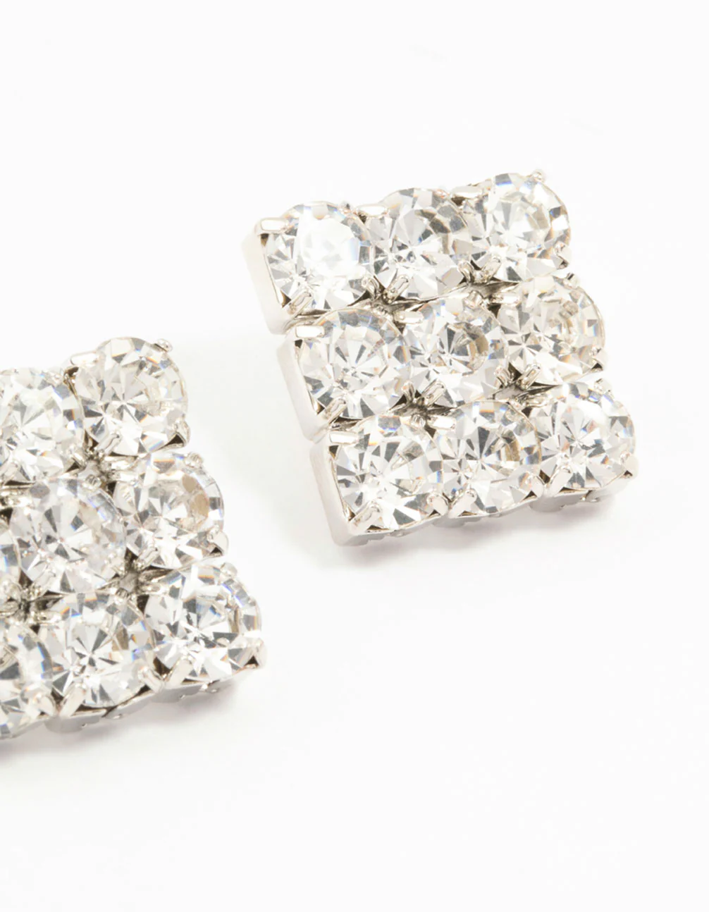 Silver Circular Diamante Square Statement Studs - Image 5