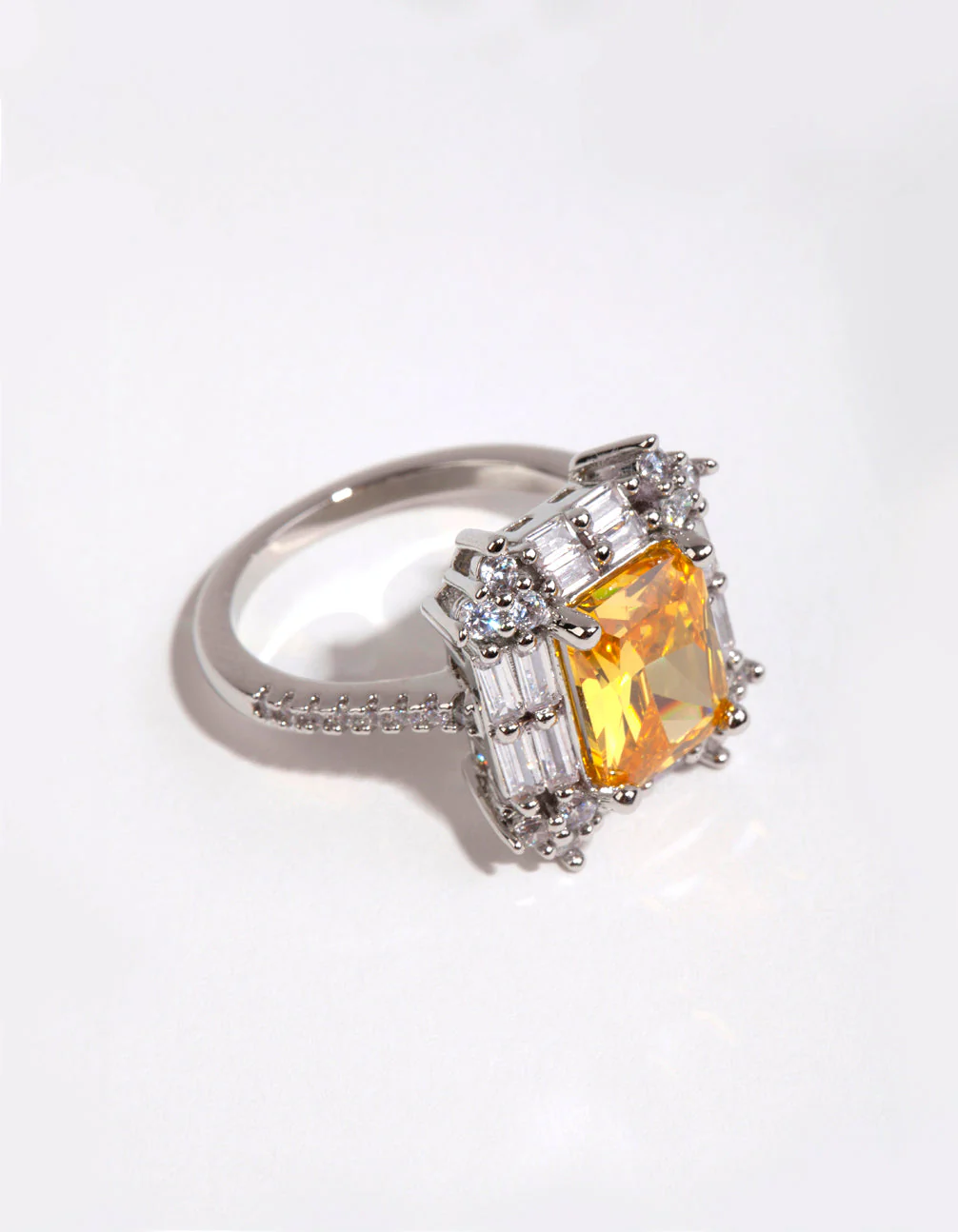 Silver Radiant Citrine Cubic Zirconia Ring - Image 2