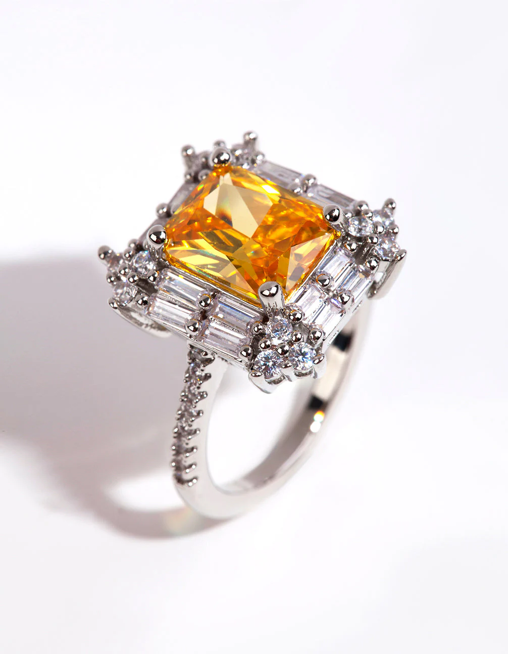 Silver Radiant Citrine Cubic Zirconia Ring - Image 3