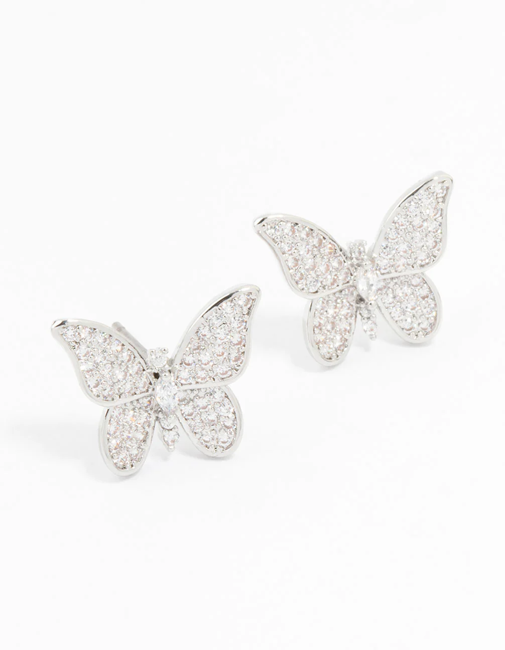 Silver Cubic Zirconia Butterfly Stud Earrings