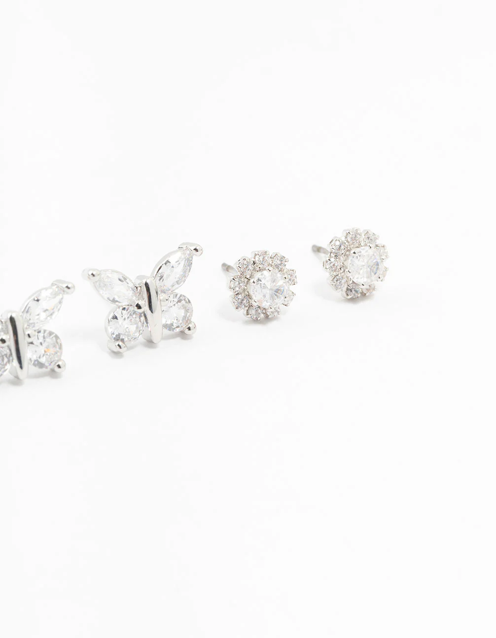 Silver Cubic Zirconia Butterfly Stud Earrings 3-Pack - Image 3