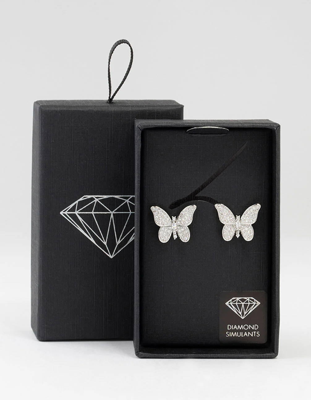 Silver Cubic Zirconia Butterfly Stud Earrings - Image 3