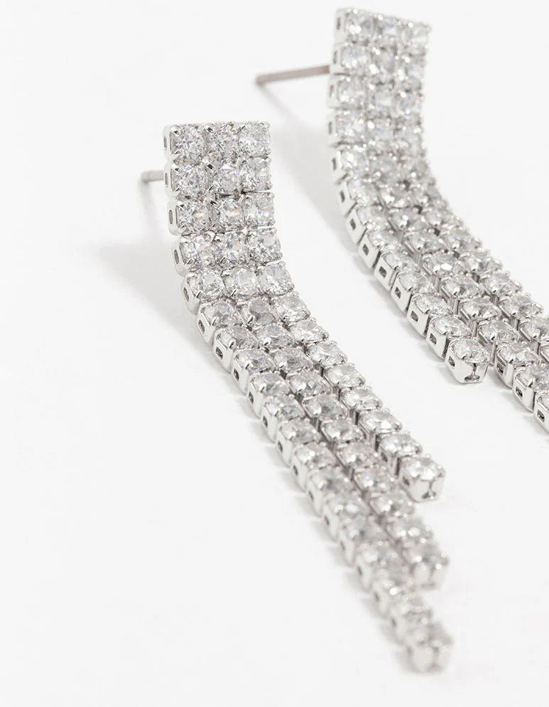 Silver Cubic Zirconia Chandelier Earrings - Image 2