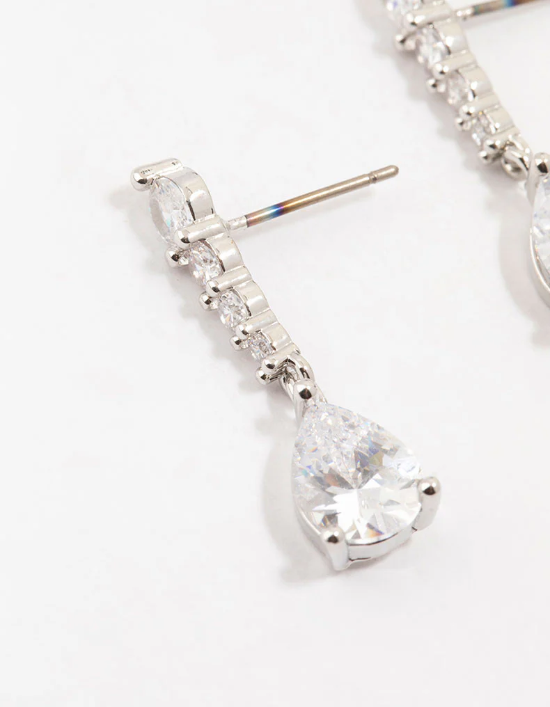 Silver Cubic Zirconia Drop Earrings - Image 2