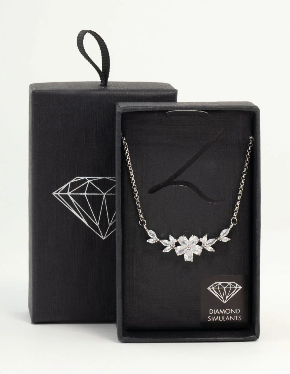 Silver Cubic Zirconia Flower & Vine Necklace - Image 3