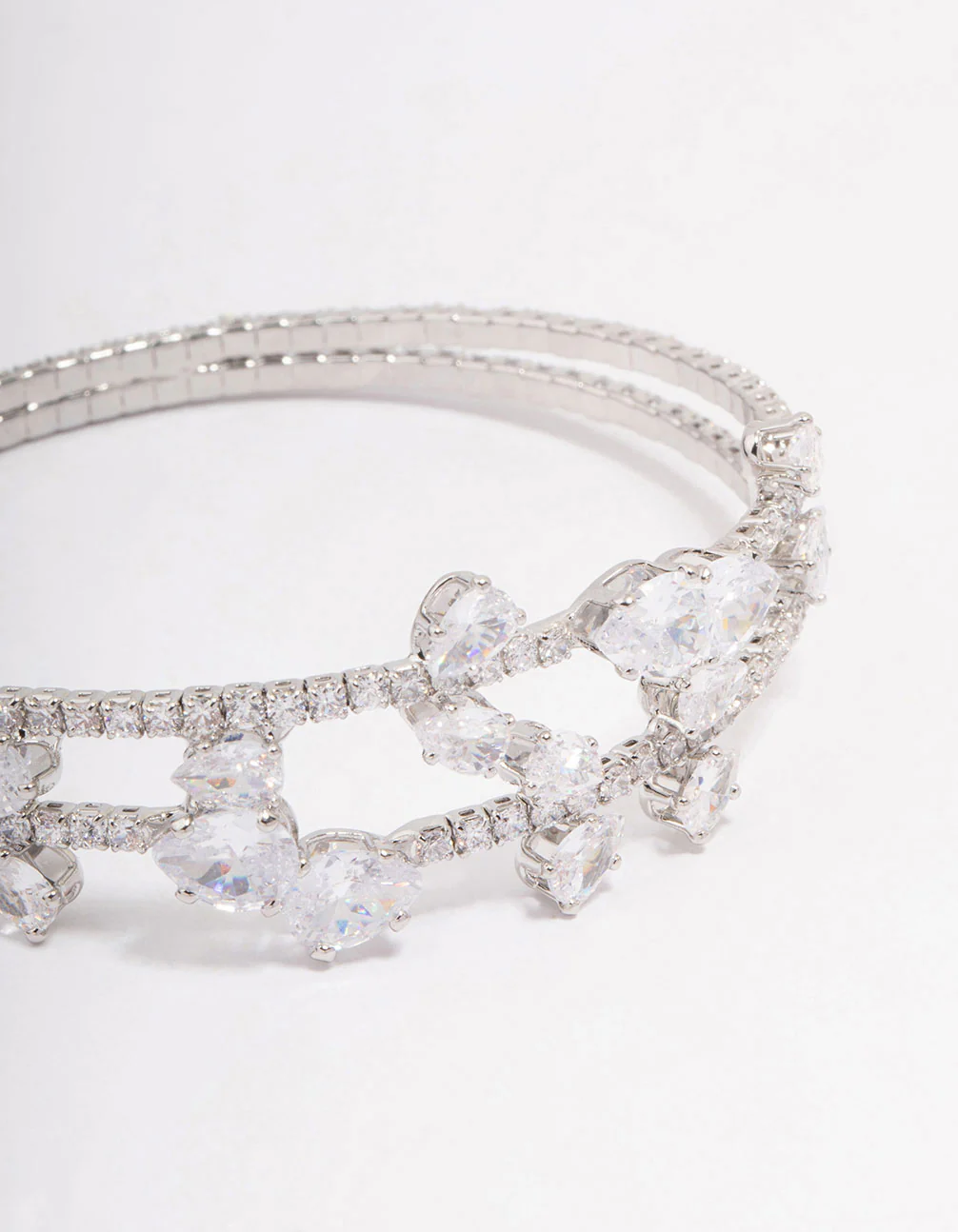 Silver Cubic Zirconia Leaf Layered Bangle - Image 2