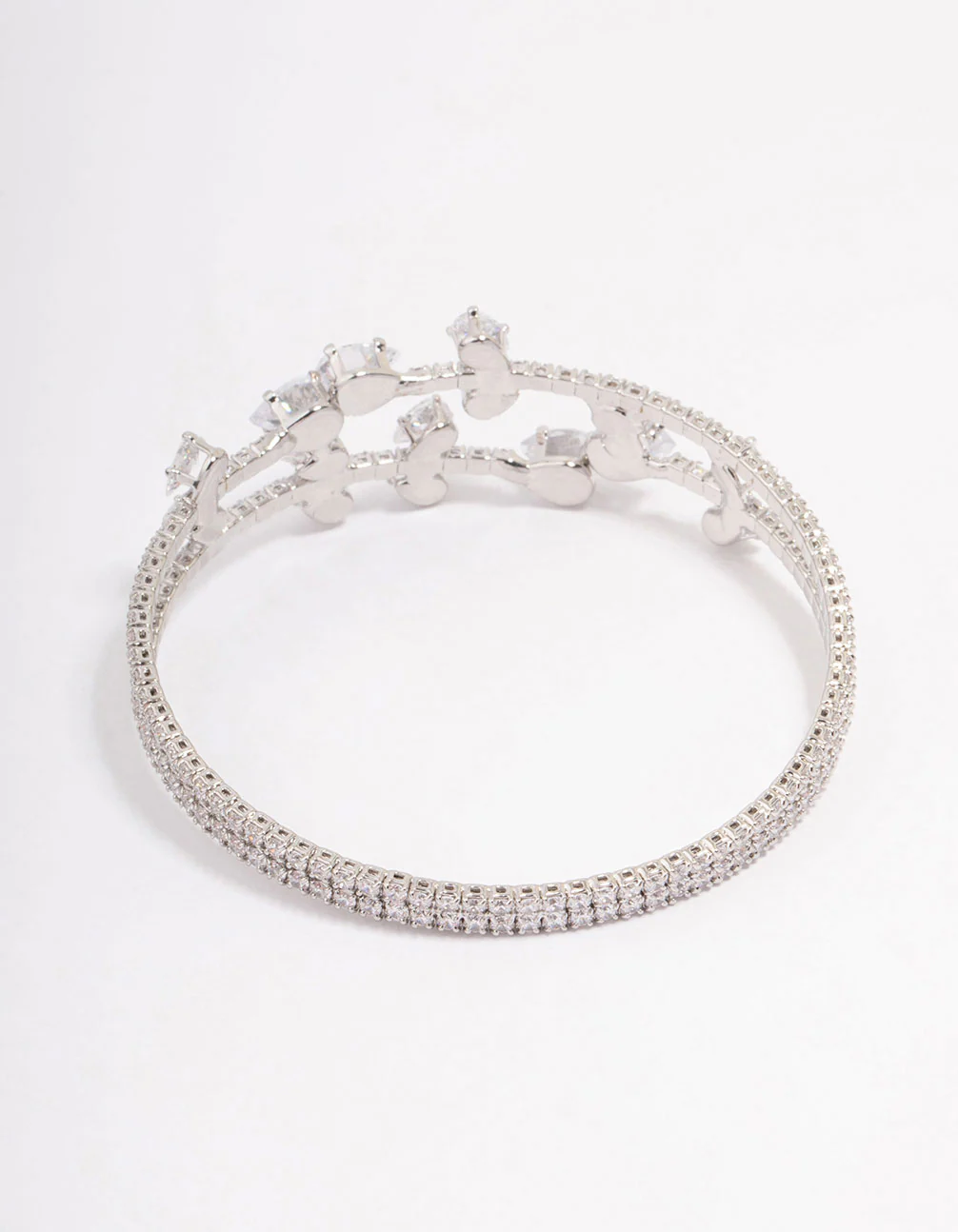 Silver Cubic Zirconia Leaf Layered Bangle - Image 3
