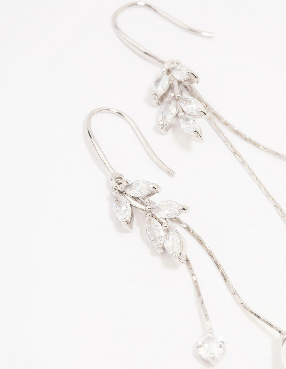 Silver Cubic Zirconia Leaf & Pearl Drop Earrings - Image 2