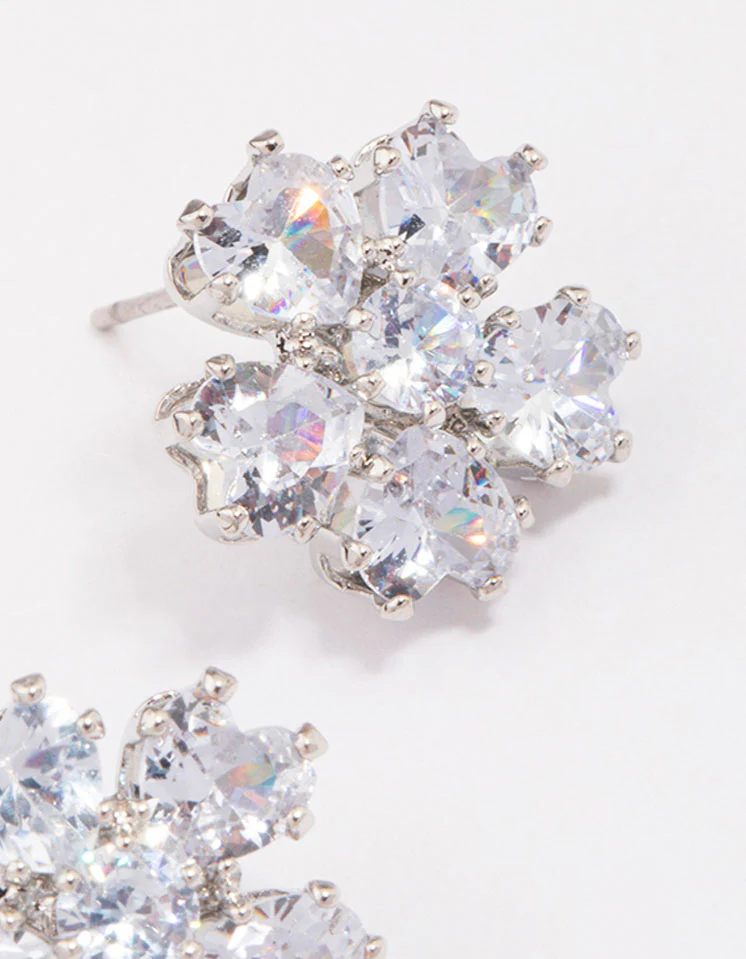 Silver  Cubic Zirconia Small Flower Stud Earrings - Image 3