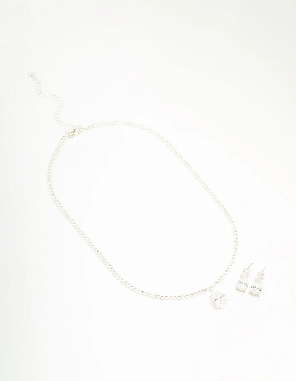 Silver  Cubic Zirconia Tennis Necklace & Earring Set - Image 2